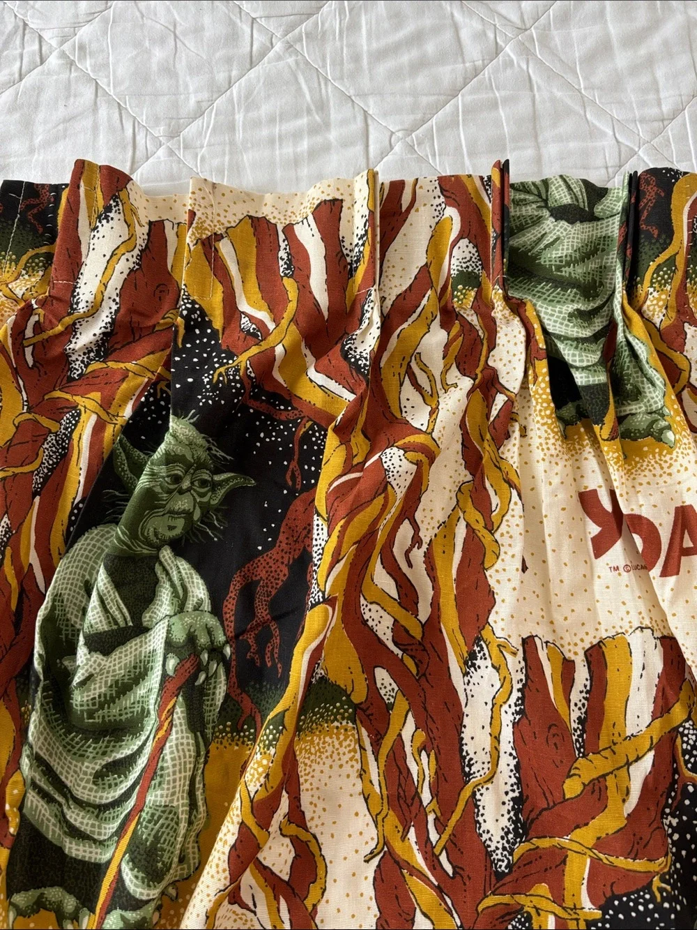 Vintage 1980 Yoda Star Wars curtain panel, cotton blend, brown/tan/green, 28x62”